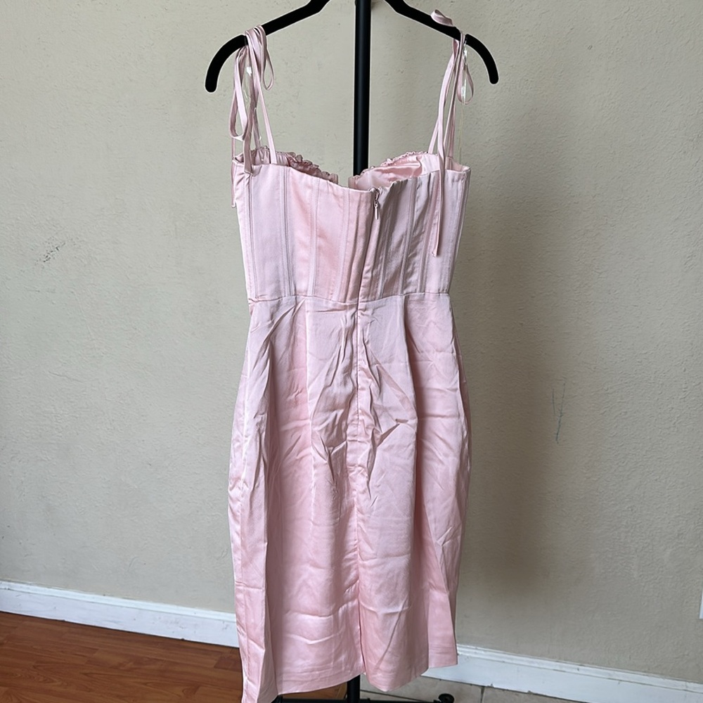 HOUSE OF‎ CB 'Alma' Blush Pink Satin Corset Midi Dress NWOT size S - Picture 6 of 11